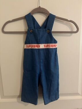 Health-Tex Superbaby Blue Baby Overalls with Red Trim, 6 months, Vintage
